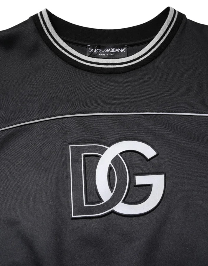 Dolce &amp; Gabbana Black Logo Polyester Crew Neck Men Pullover Sweater