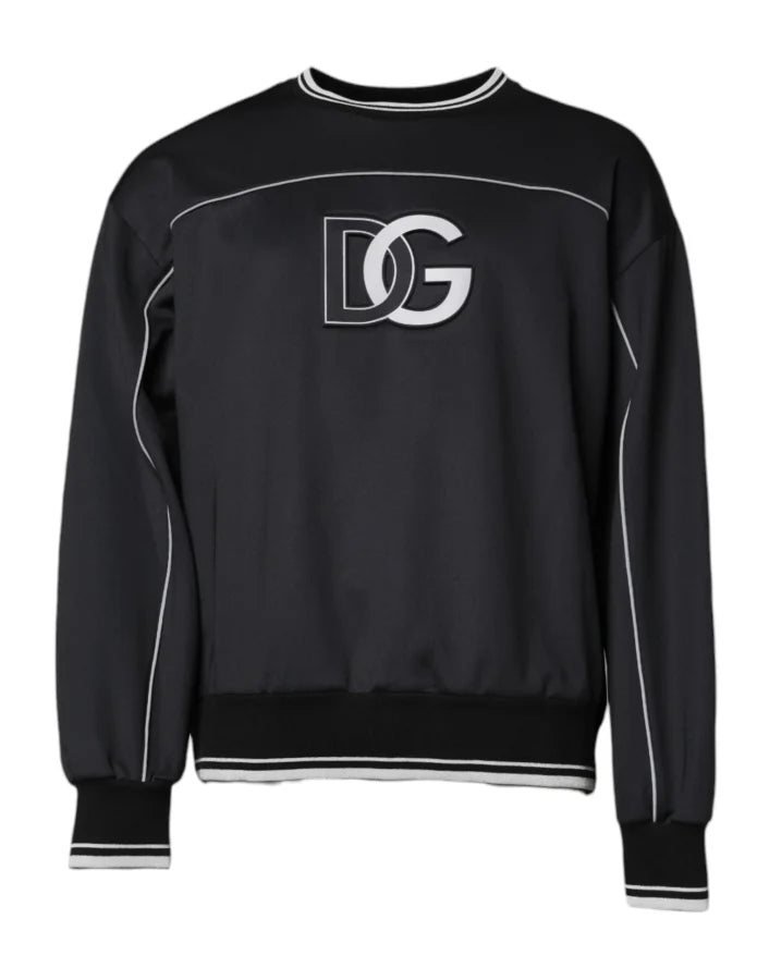 Dolce &amp; Gabbana Black Logo Polyester Crew Neck Men Pullover Sweater
