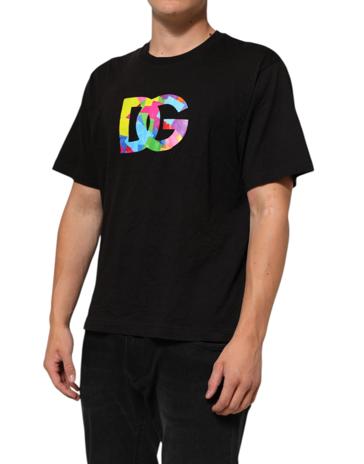 Dolce &amp; Gabbana Black Logo Print Cotton Crew Neck T-shirt