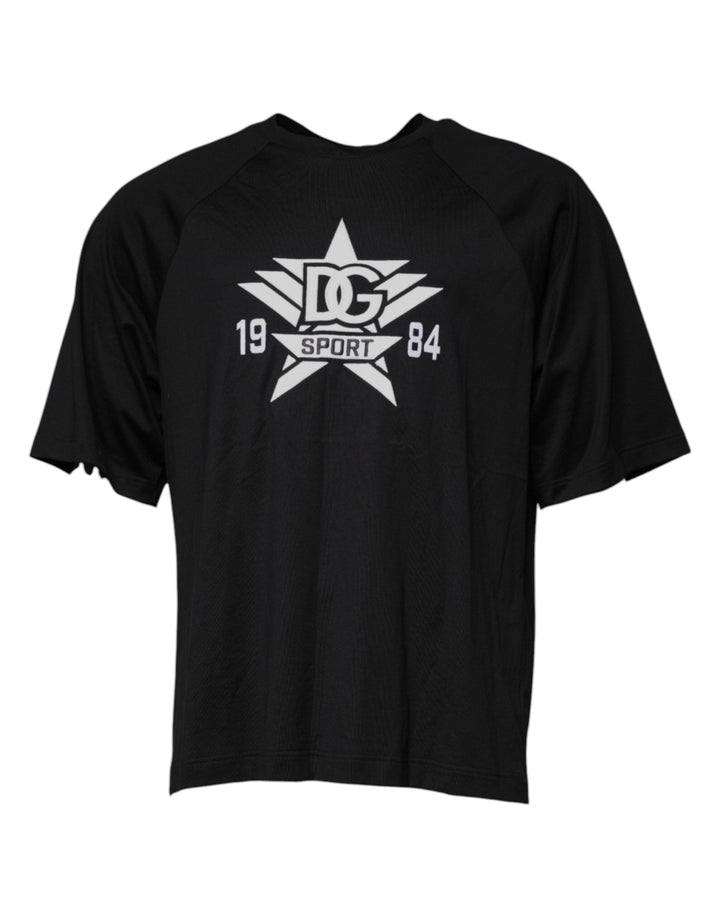 Dolce &amp; Gabbana Black Logo Print Cotton Crew Neck T-shirt