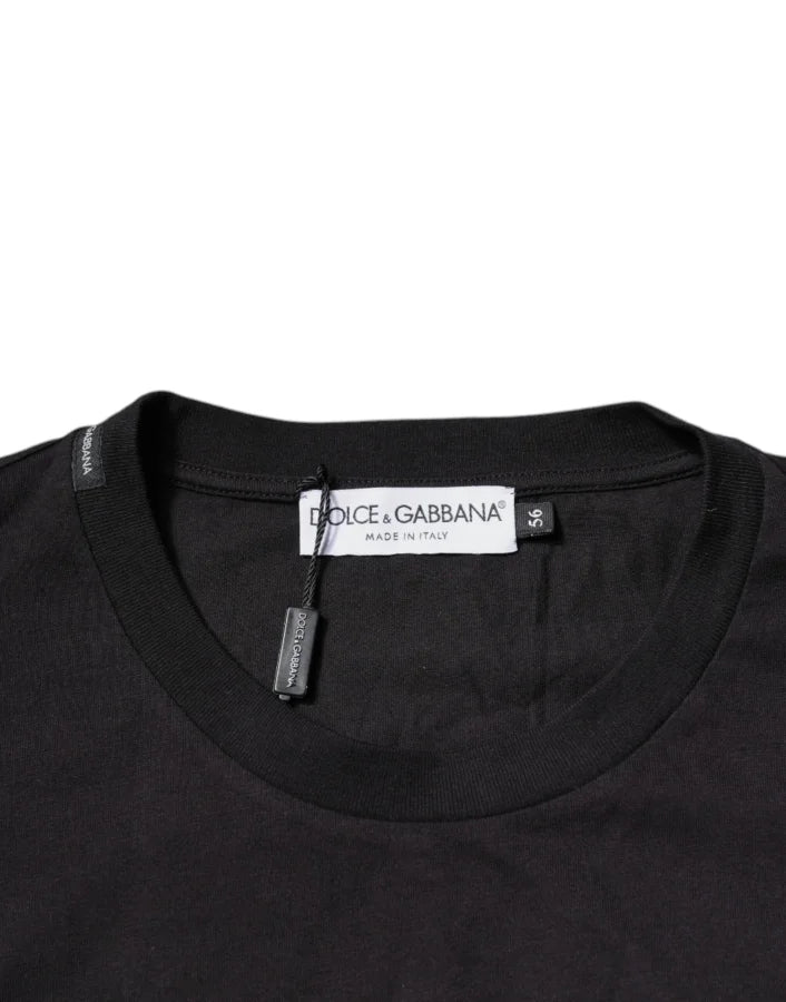 Dolce &amp; Gabbana Black Logo Print Cotton Crew Neck T-shirt