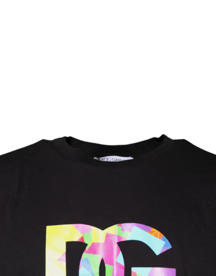 Dolce &amp; Gabbana Black Logo Print Cotton Crew Neck T-shirt