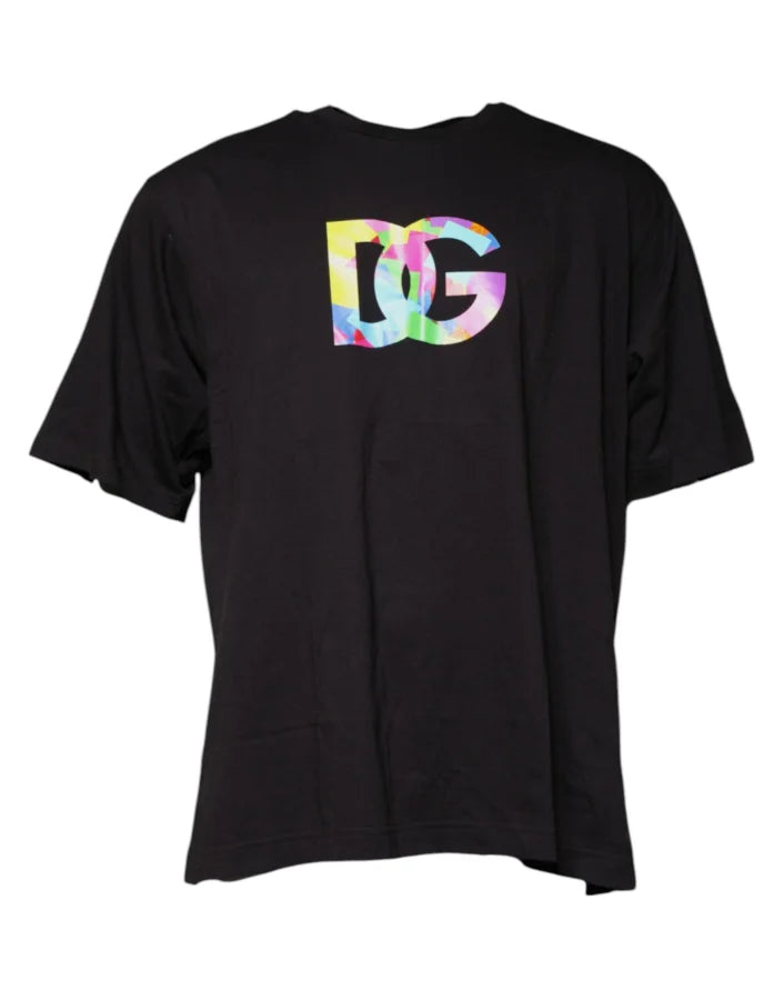 Dolce &amp; Gabbana Black Logo Print Cotton Crew Neck T-shirt