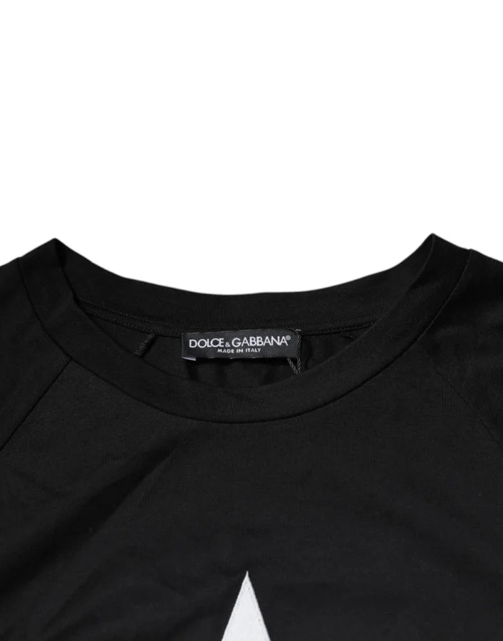 Dolce &amp; Gabbana Black Logo Print Cotton Crew Neck T-shirt