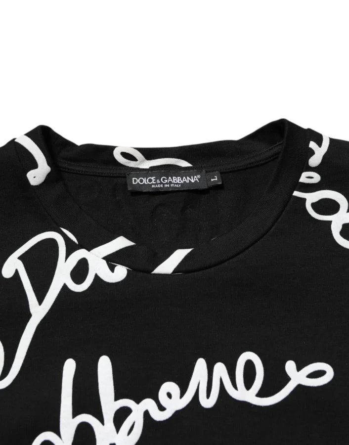Dolce &amp; Gabbana Black Logo Print Cotton Crew Neck T-shirt