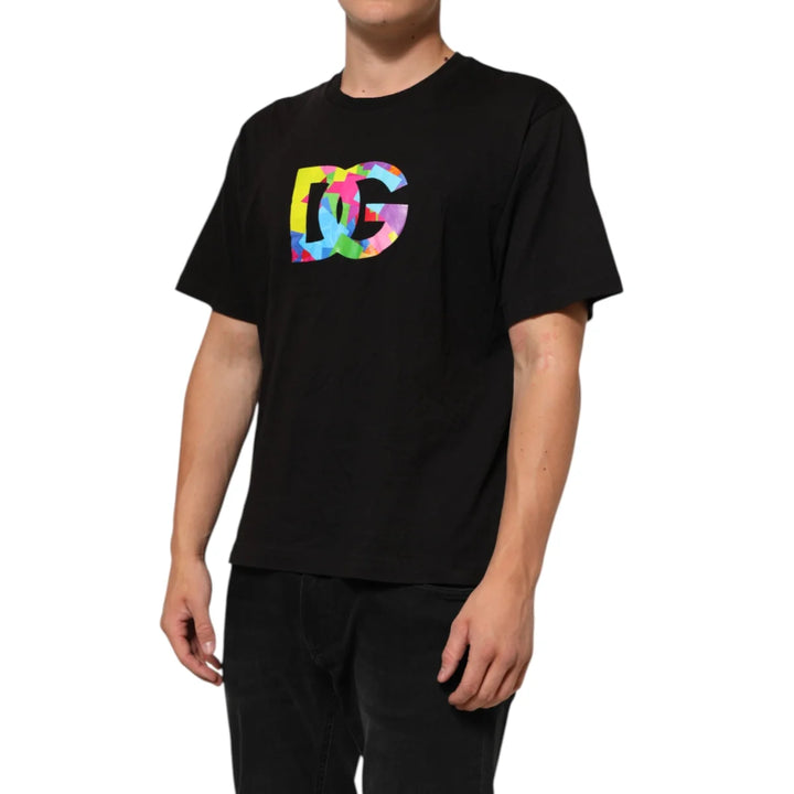 Dolce &amp; Gabbana Black Logo Print Cotton Crew Neck T-shirt