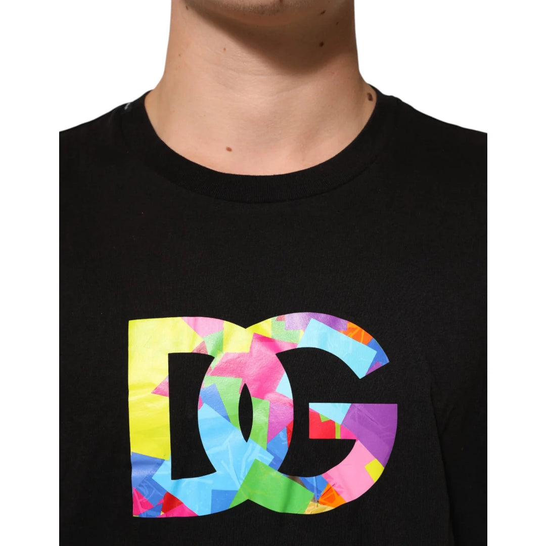 Dolce &amp; Gabbana Black Logo Print Cotton Crew Neck T-shirt