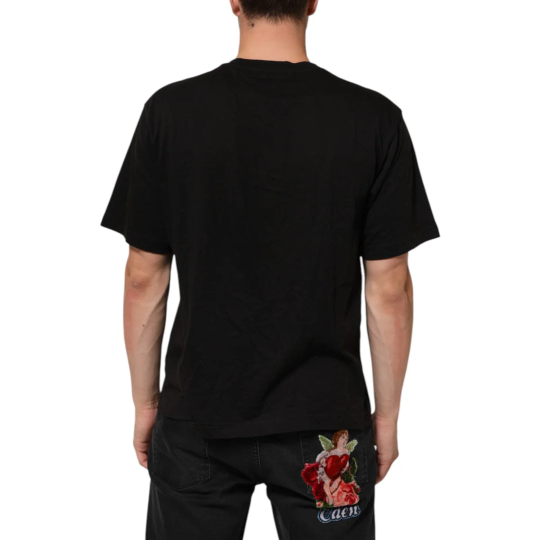 Dolce &amp; Gabbana Black Logo Print Cotton Crew Neck T-shirt