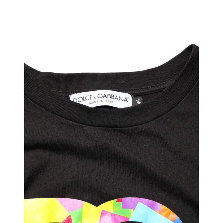 Dolce &amp; Gabbana Black Logo Print Cotton Crew Neck T-shirt