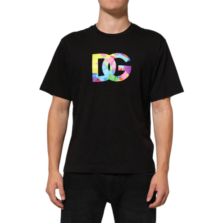 Dolce &amp; Gabbana Black Logo Print Cotton Crew Neck T-shirt