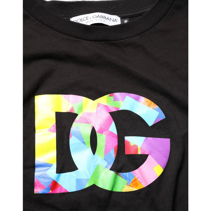 Dolce &amp; Gabbana Black Logo Print Cotton Crew Neck T-shirt