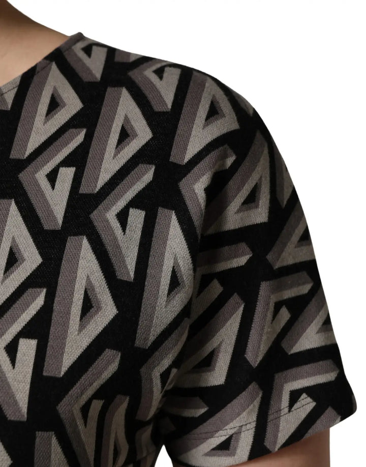 Dolce &amp; Gabbana Black Logo Print Cotton Knee Length Dress
