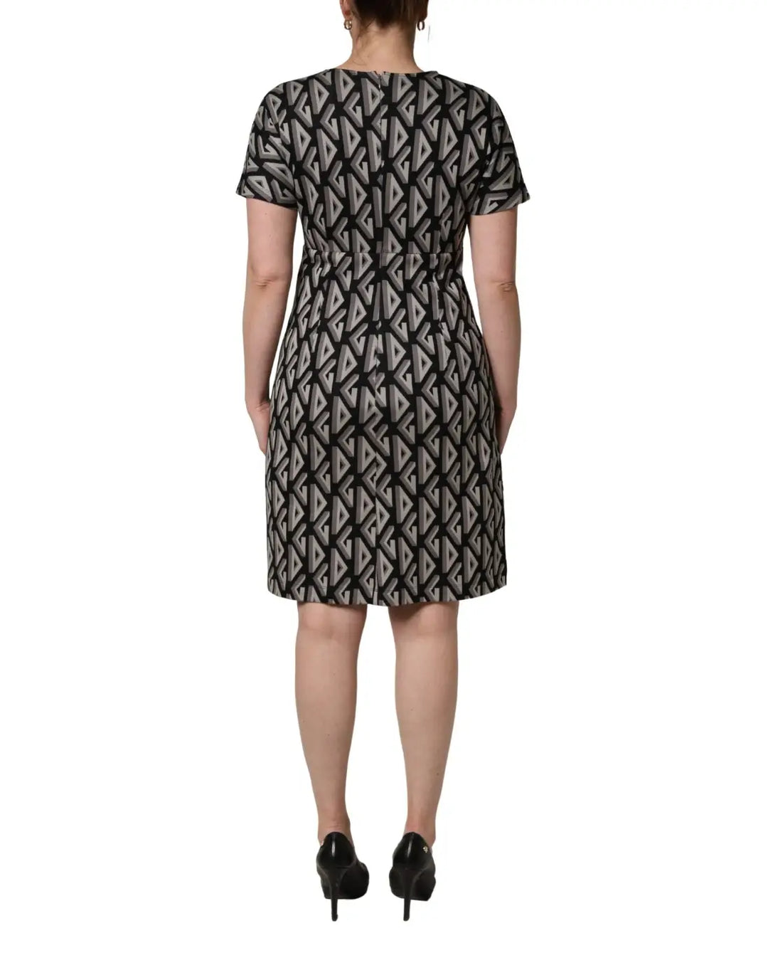 Dolce &amp; Gabbana Black Logo Print Cotton Knee Length Dress