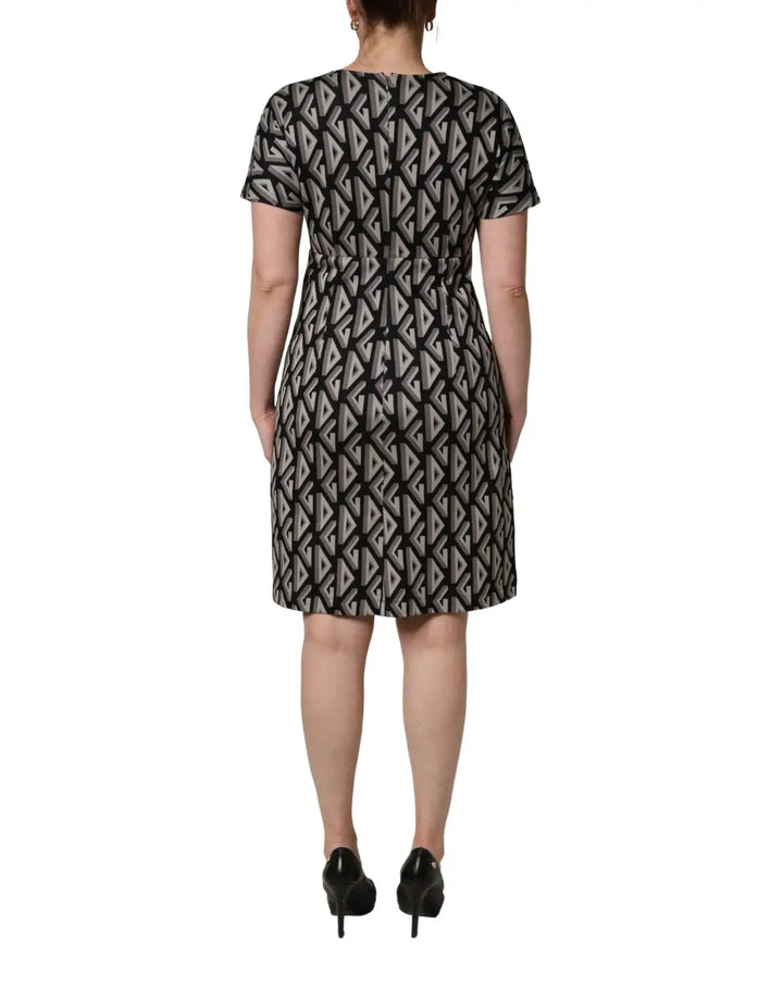 Dolce &amp; Gabbana Black Logo Print Cotton Knee Length Dress