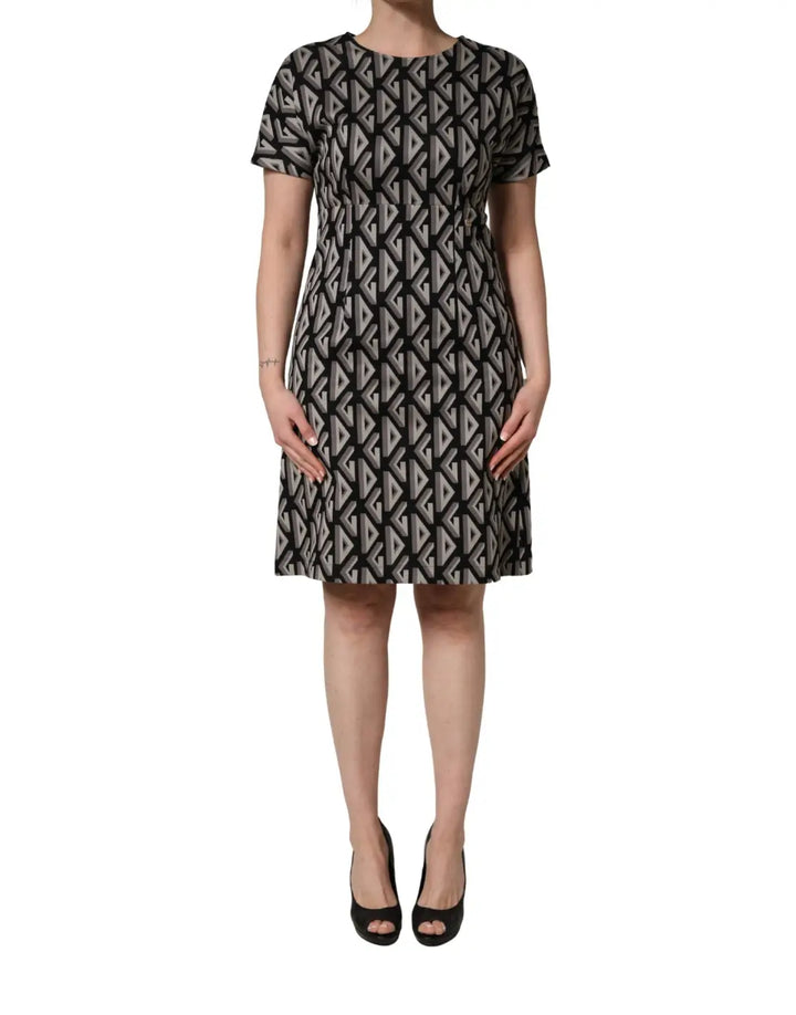 Dolce &amp; Gabbana Black Logo Print Cotton Knee Length Dress