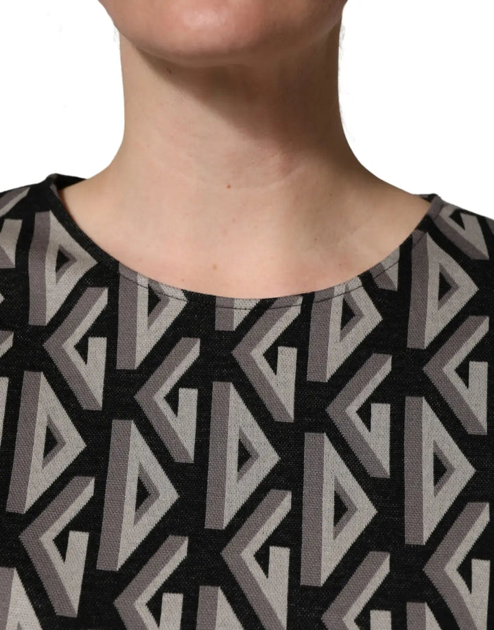 Dolce &amp; Gabbana Black Logo Print Cotton Knee Length Dress