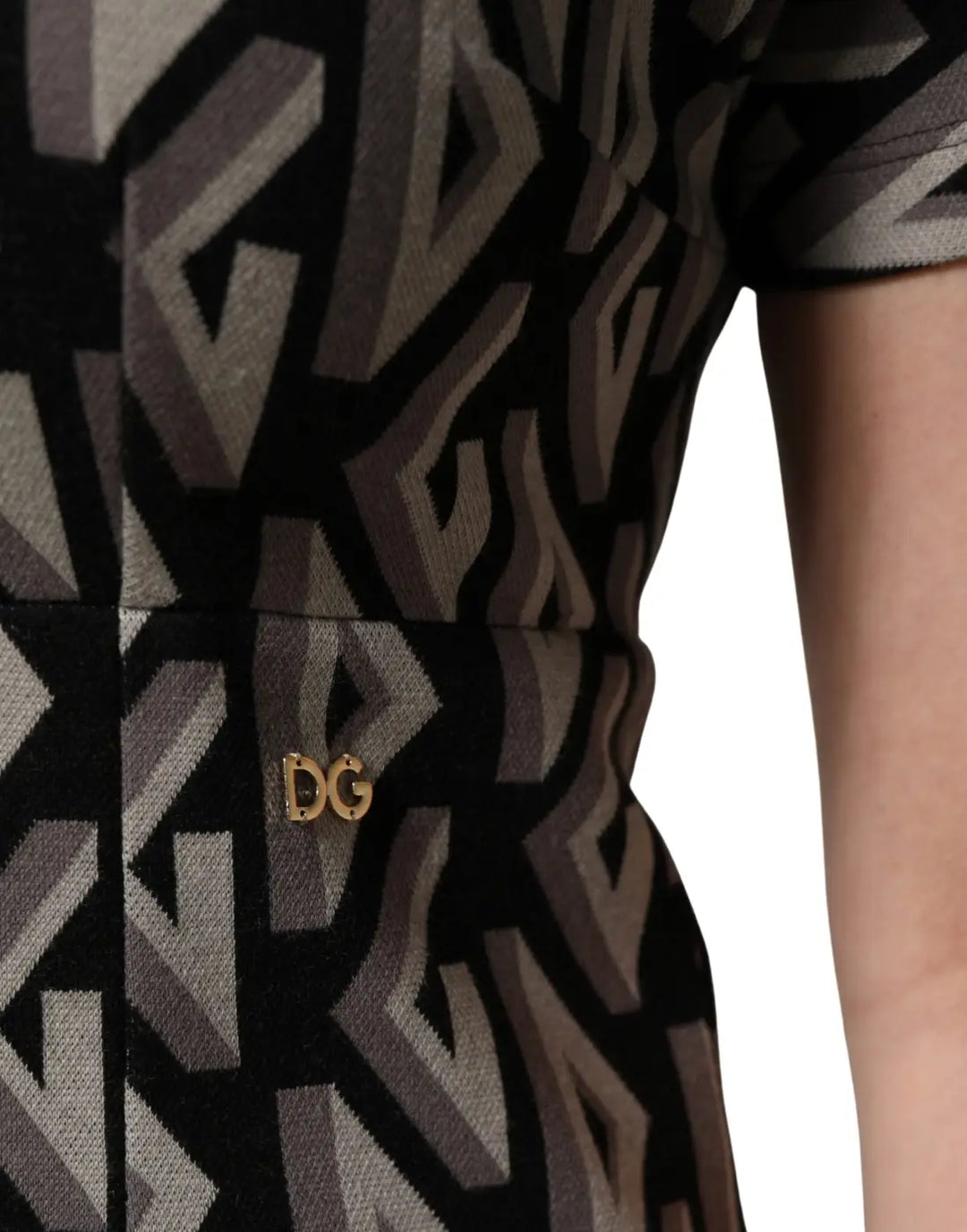 Dolce &amp; Gabbana Black Logo Print Cotton Knee Length Dress