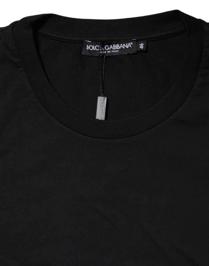Dolce &amp; Gabbana Black Logo Print Cotton Men Crew Neck T-shirt