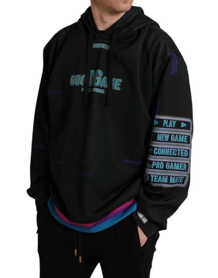 Dolce &amp; Gabbana Black Logo Print Hooded Sweatshirt Sweater