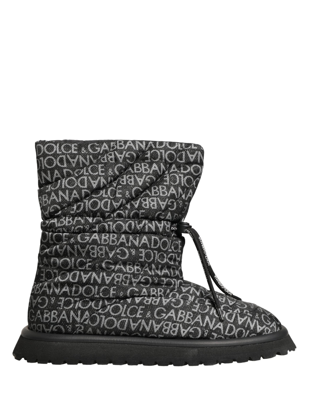Dolce &amp; Gabbana Black Logo Print Lace Up Snow Boots Shoes
