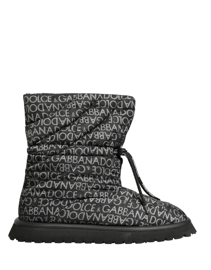 Dolce &amp; Gabbana Black Logo Print Lace Up Snow Boots Shoes