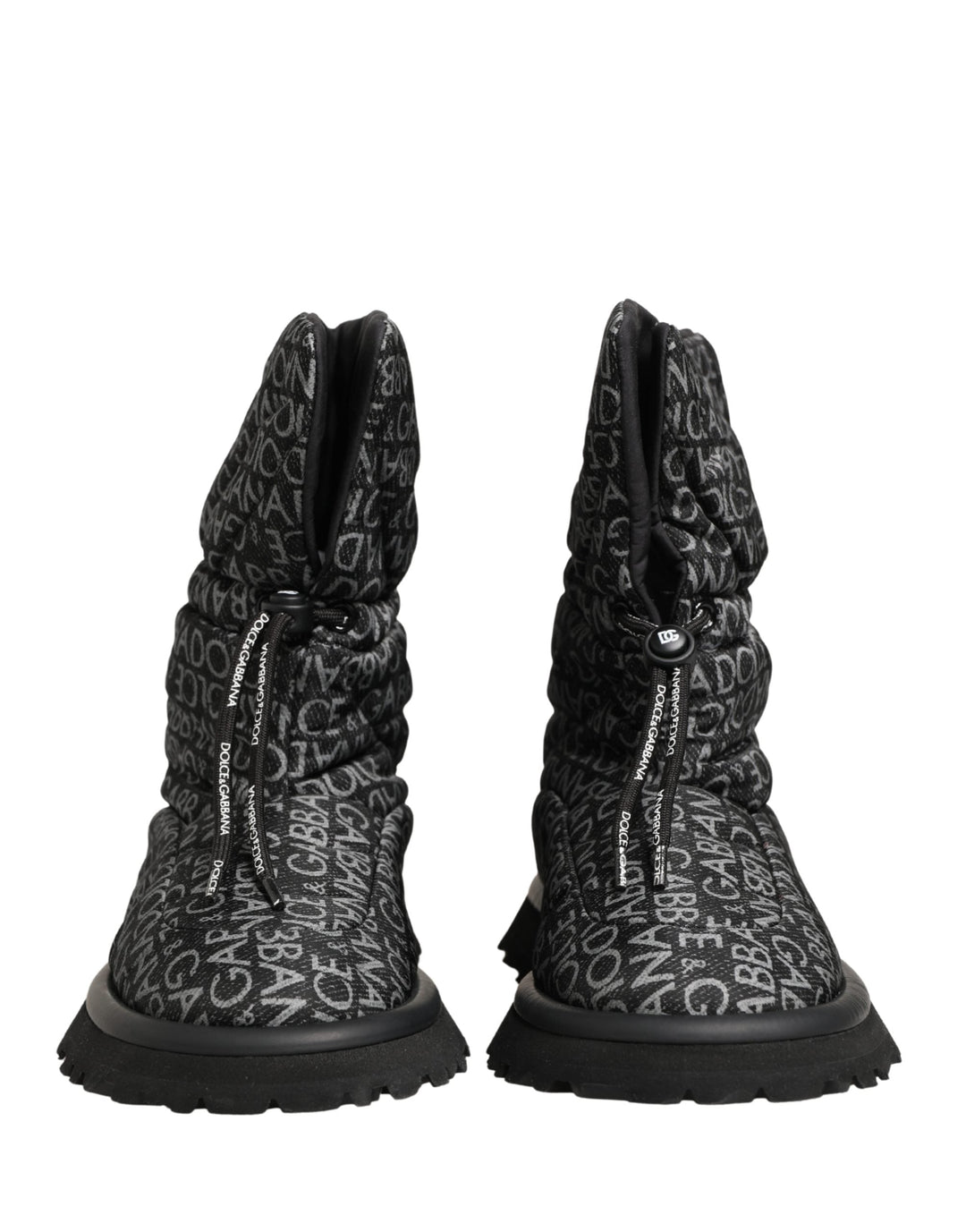 Dolce &amp; Gabbana Black Logo Print Lace Up Snow Boots Shoes