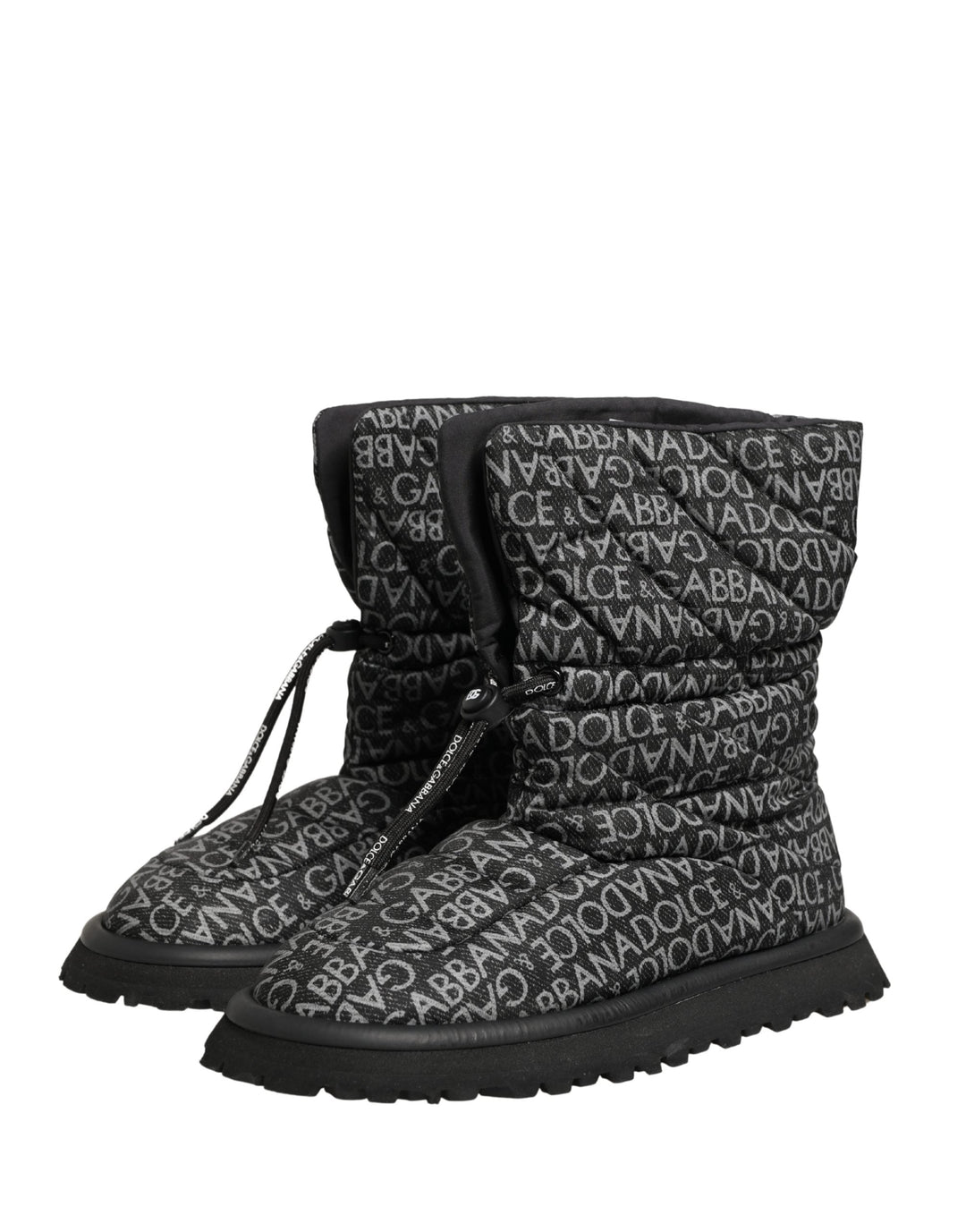 Dolce &amp; Gabbana Black Logo Print Lace Up Snow Boots Shoes