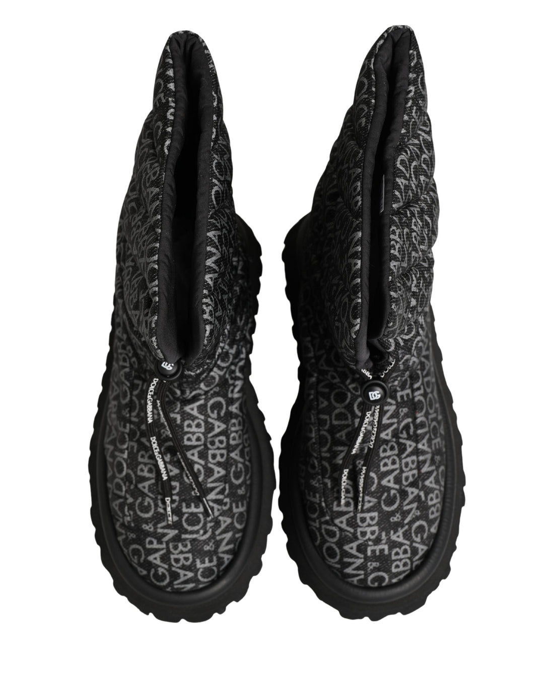 Dolce &amp; Gabbana Black Logo Print Lace Up Snow Boots Shoes