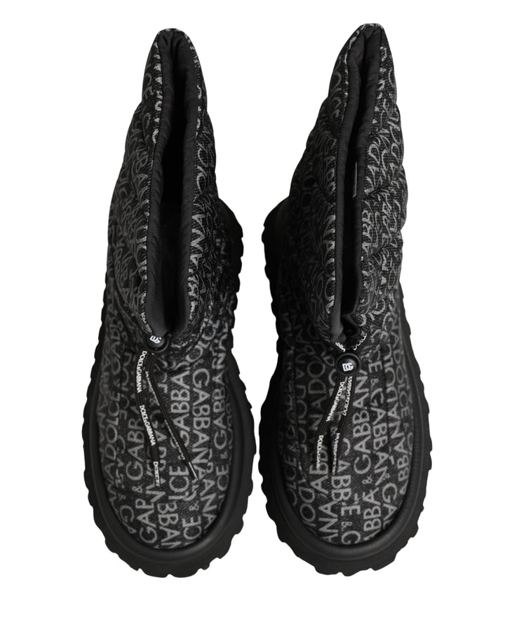 Dolce &amp; Gabbana Black Logo Print Lace Up Snow Boots Shoes