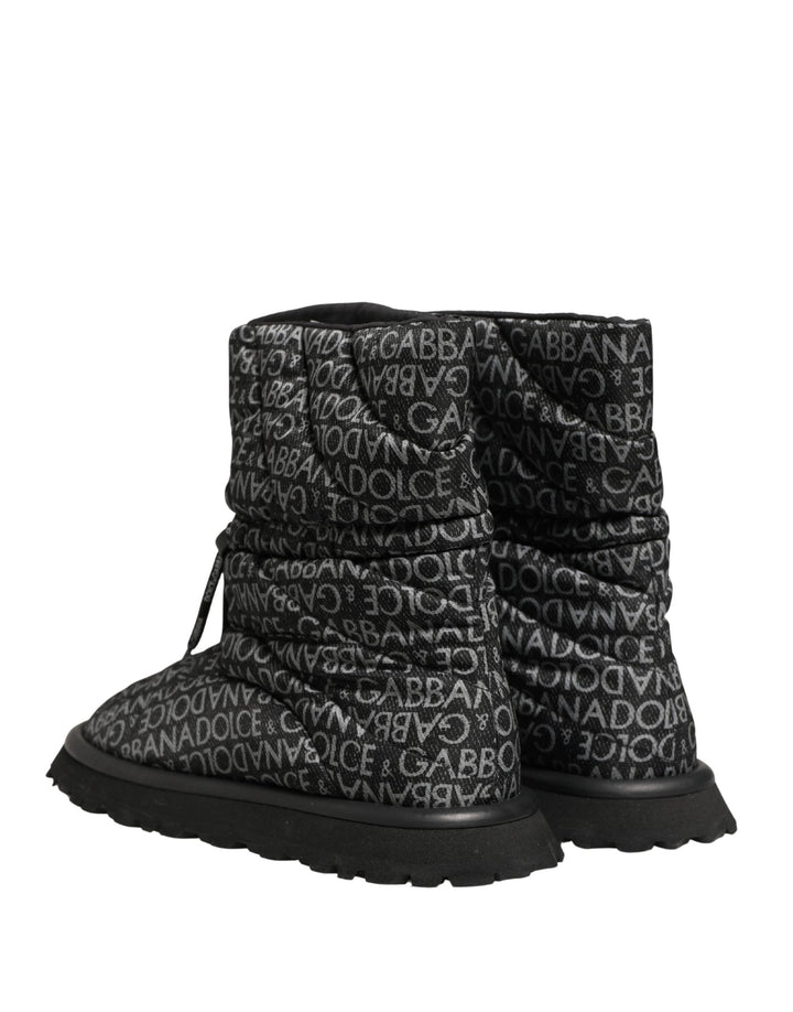 Dolce &amp; Gabbana Black Logo Print Lace Up Snow Boots Shoes