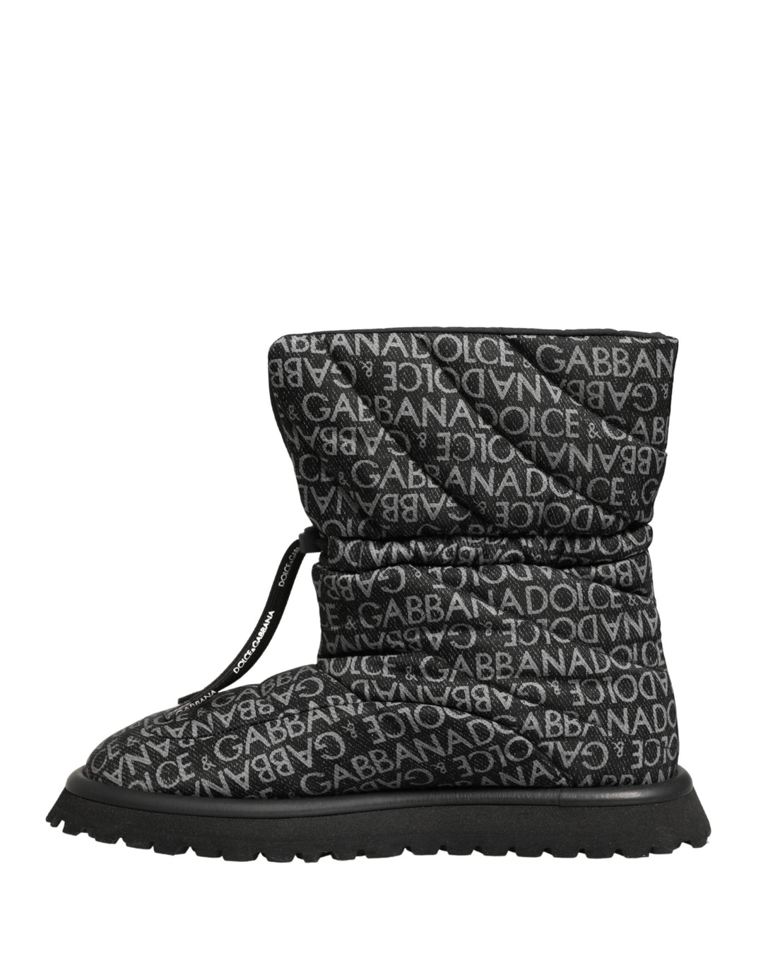 Dolce &amp; Gabbana Black Logo Print Lace Up Snow Boots Shoes