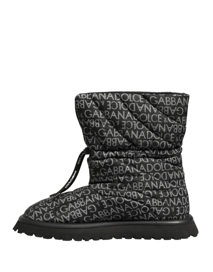 Dolce &amp; Gabbana Black Logo Print Lace Up Snow Boots Shoes
