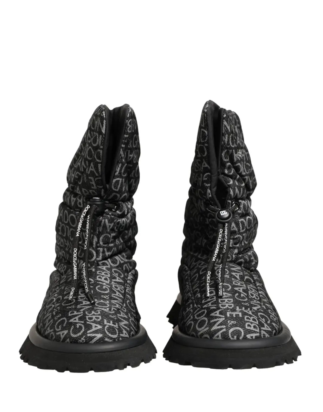 Dolce &amp; Gabbana Black Logo Print Lace Up Snow Boots Shoes