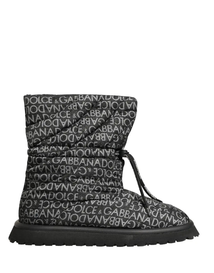 Dolce &amp; Gabbana Black Logo Print Lace Up Snow Boots Shoes