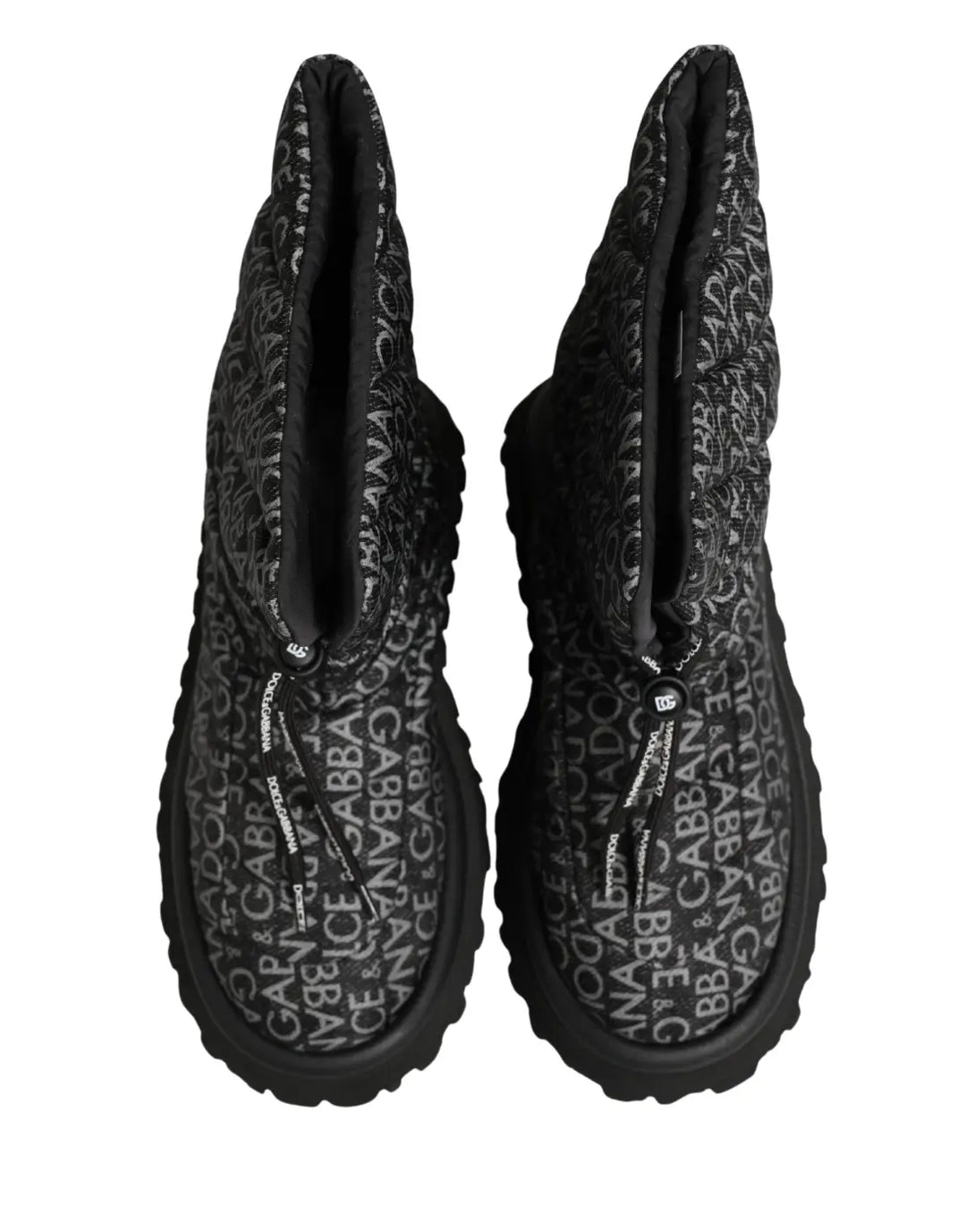 Dolce &amp; Gabbana Black Logo Print Lace Up Snow Boots Shoes