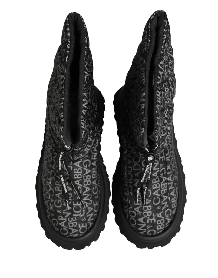 Dolce &amp; Gabbana Black Logo Print Lace Up Snow Boots Shoes