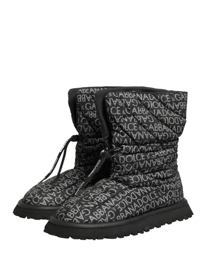 Dolce &amp; Gabbana Black Logo Print Lace Up Snow Boots Shoes