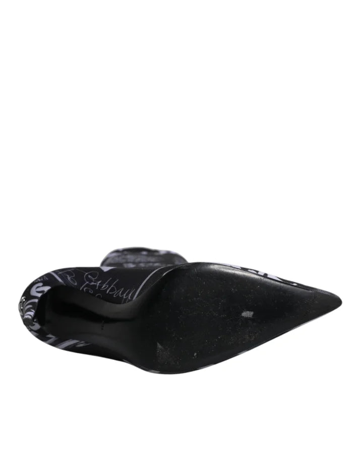 Dolce &amp; Gabbana Black Logo Stretch Heels High Boots Shoes