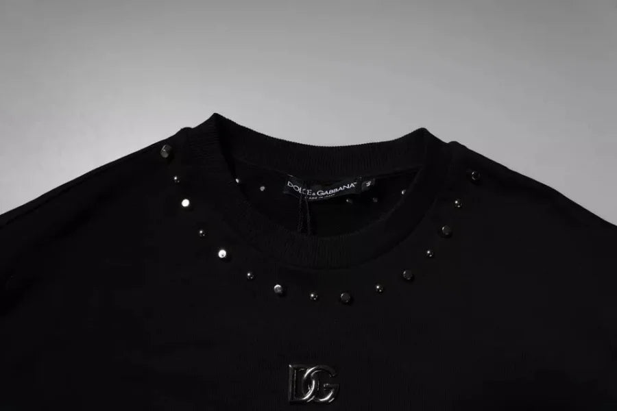 Dolce &amp; Gabbana Black Logo Stud Pullover Sweatshirt Sweater