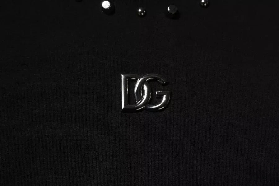 Dolce &amp; Gabbana Black Logo Stud Pullover Sweatshirt Sweater