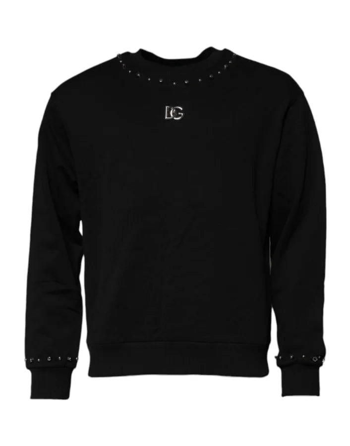 Dolce &amp; Gabbana Black Logo Stud Pullover Sweatshirt Sweater
