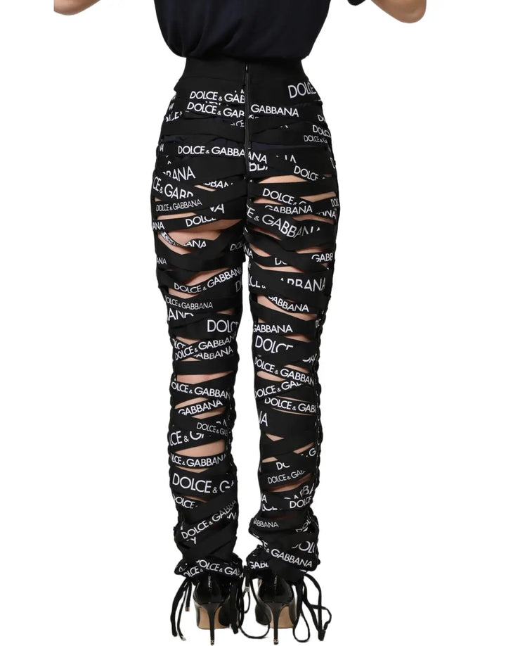 Dolce &amp; Gabbana Black Logo Tape Cut Out Skinny High Waist Pants