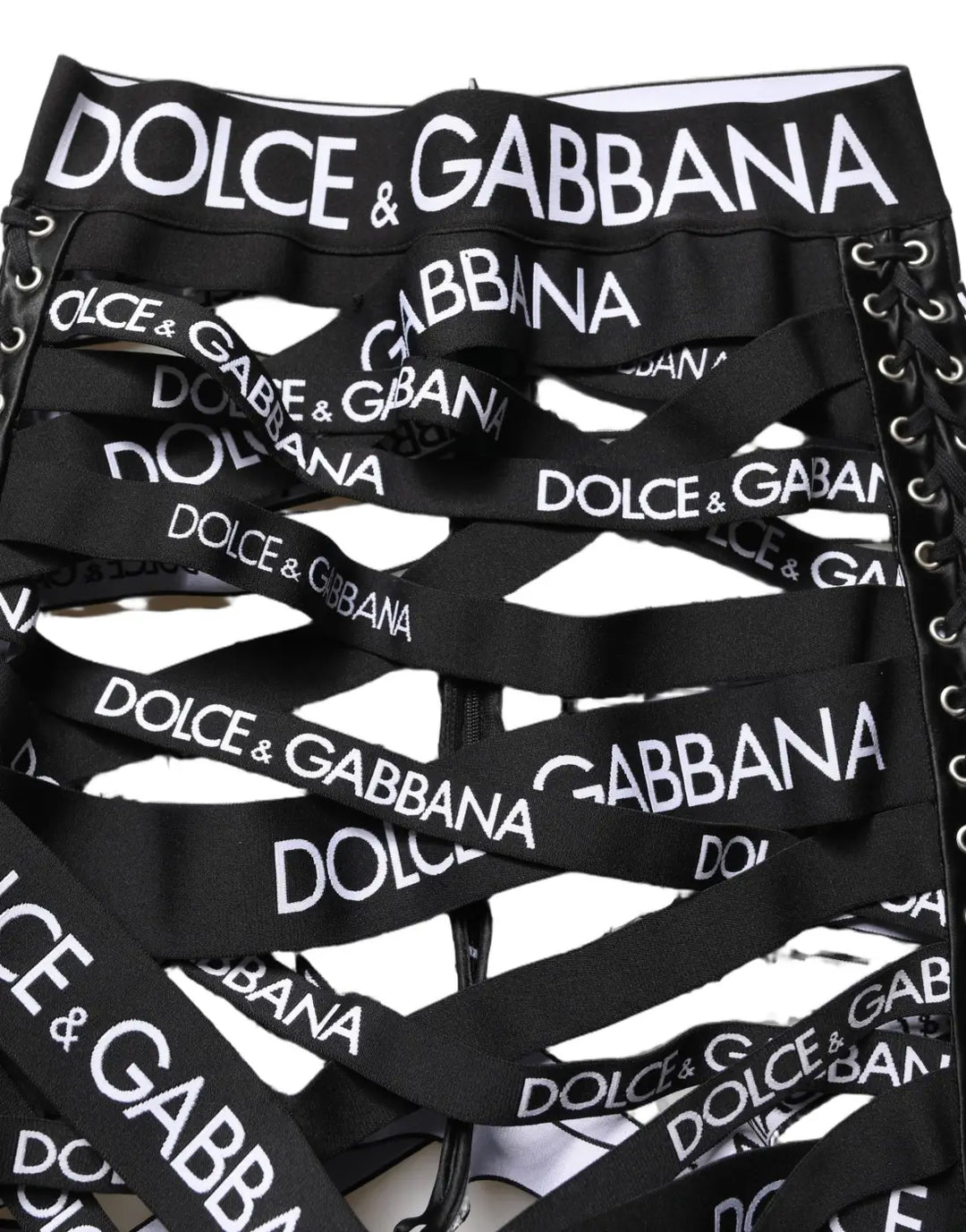 Dolce &amp; Gabbana Black Logo Tape Cut Out Skinny High Waist Pants