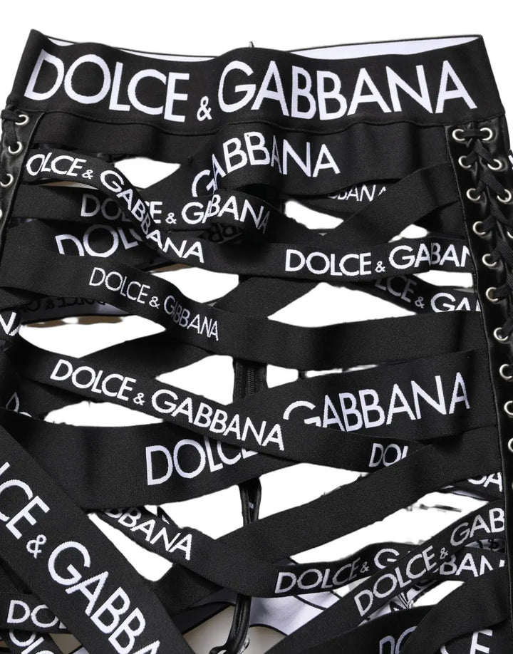 Dolce &amp; Gabbana Black Logo Tape Cut Out Skinny High Waist Pants