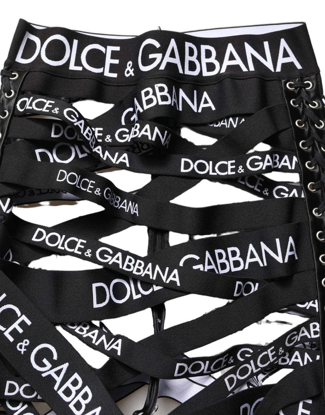 Dolce &amp; Gabbana Black Logo Tape Cut out Skinny High Waist Pants