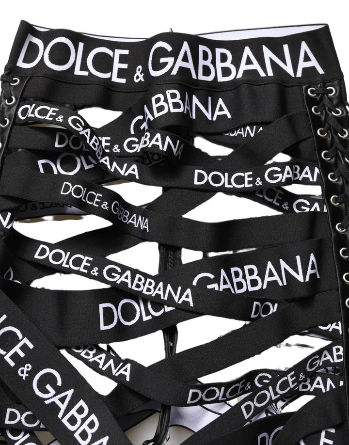 Dolce &amp; Gabbana Black Logo Tape Cut out Skinny High Waist Pants