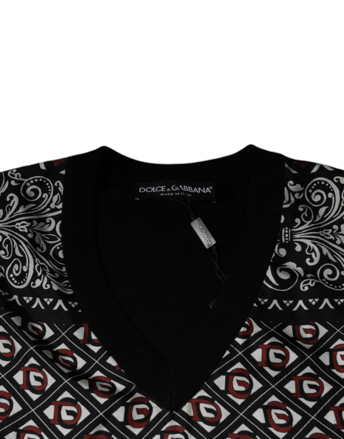 Dolce &amp; Gabbana Black Logo Wool V-neck Pullover Sweater