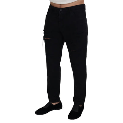 Dolce & Gabbana Black Loose Regular Torn Cotton Jeans
