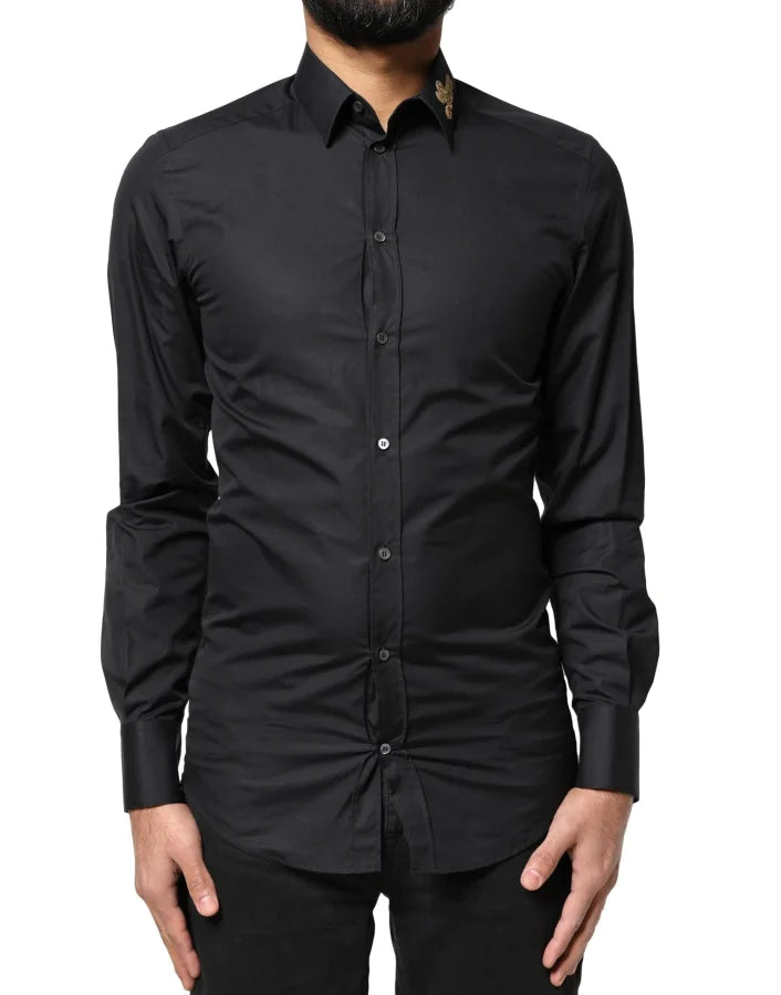 Dolce &amp; Gabbana Black Love Embroidery GOLD Formal Dress Shirt