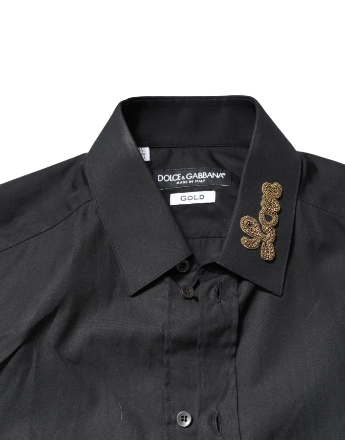 Dolce &amp; Gabbana Black Love Embroidery GOLD Formal Dress Shirt